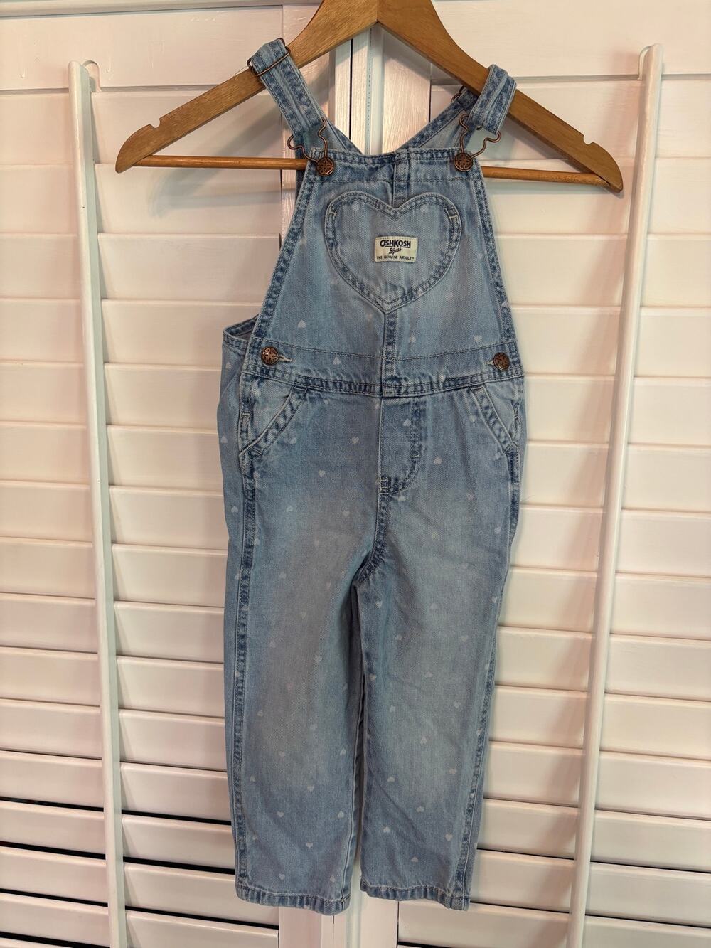 Carters Heart Pattern Denim Overalls Size 4T